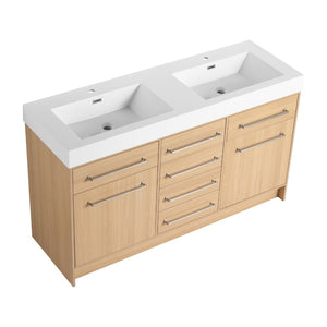 English Elm 60" Freestanding Bathroom Vanity With Double Sink, Soft-Close Doors & Drawers In Original Oak Finish P1 W1972P315232-GIGA