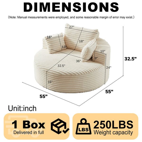 English Elm 55'l Corduroy Sleeper Chair Fluffy Lounge Seat for Bedroom or Media Room W834P413053