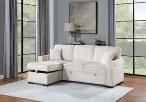 English Elm Convertible Corduroy Sectional Sofa with Reversible Chaise, Hidden Storage, USB Port & Pull-Out Bed Beige 60 L x 30 W x 19 H B011S01244