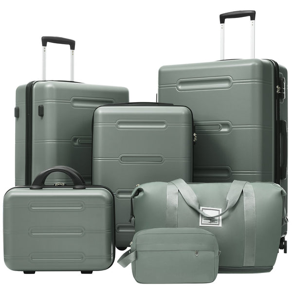 English Elm 6 Piece Hardshell Abs Travel Set with Spinner Wheels Combination Lock and Toiletry Bag Army Green N732P391465F