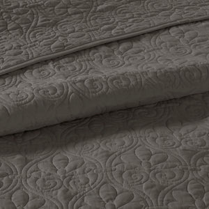 English Elm Reversible Madison Park Quebec Bedspread Set Full Dark Grey with Quilted Texture, Oversized & Antimicrobial Protection B03597551