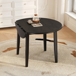 English Elm Extendable Round Dining Table Folding Mdf Top Rubberwood Legs Small Space Apartment Black N752P405933B