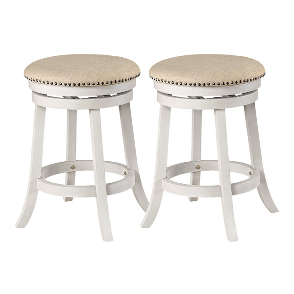 OSP Home Furnishings Round Backless Swivel Stool - Set of 2 Beige / White Washed