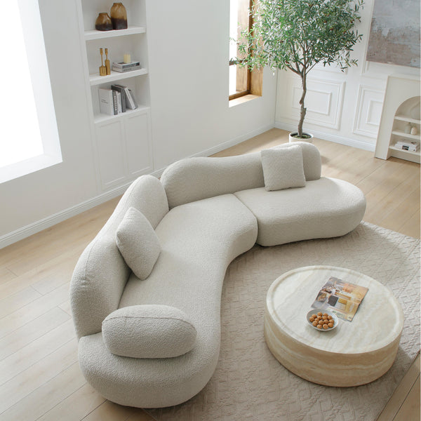 English Elm Modern Curved Modular Sofa - Stylish 5-Seater Boucle Couch With Butterfly Backrest & 2 Pillows W2664S00049