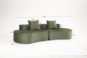 English Elm 110.24" Corduroy Deep Seat Cloud Sofa No Assembly Two Seater with Lumbar Pillows Green W3326P446759