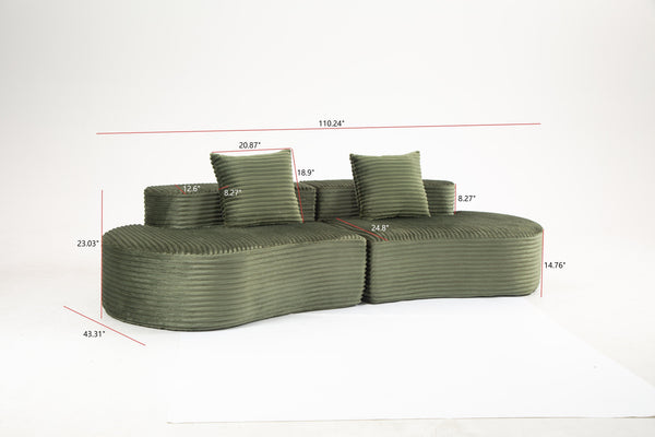 English Elm 110.24" Corduroy Deep Seat Cloud Sofa No Assembly Two Seater with Lumbar Pillows Green W3326P446759