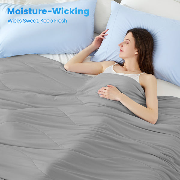 English Elm 1-piece Queen Cooling Comforter Nylon Spandex Shell Wave Quilted Breathable Lightweight Fill Gray B035P408408