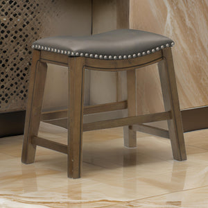 English Elm Miel Saddle Seat Counter Stool Gray Faux Leather Nailhead Trim Solid Wood Base B056P416881