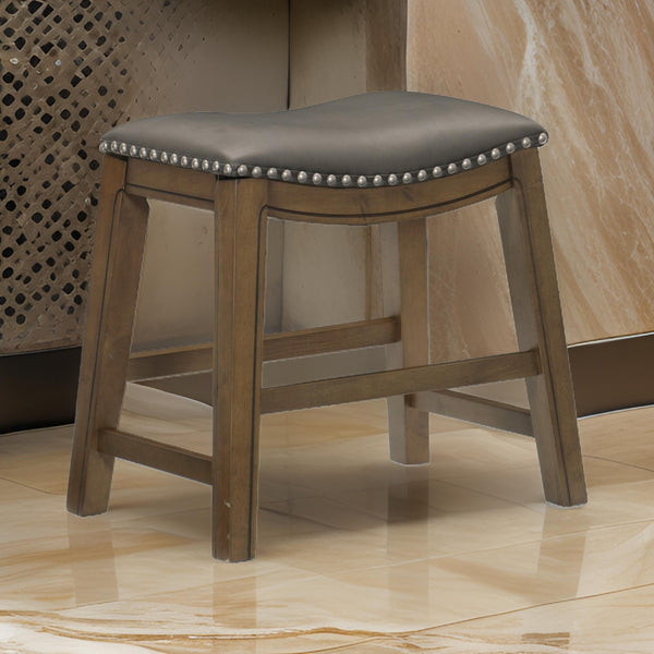 English Elm Miel Saddle Seat Counter Stool Gray Faux Leather Nailhead Trim Solid Wood Base B056P416881