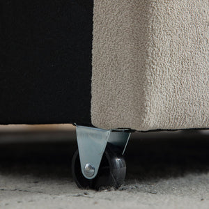 English Elm 58.27" Wide Napped Fabric Upholstered Storage Bench Rolled Armrest Caster Wheels Entryway Griege W3189P445991