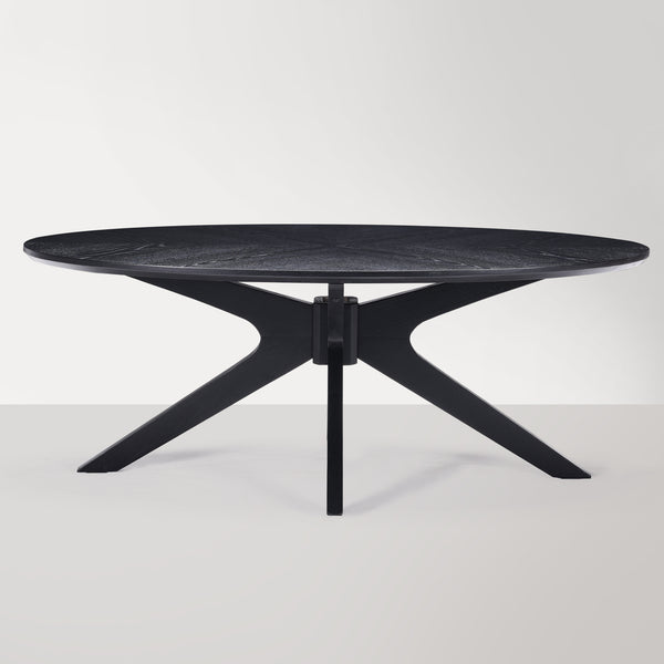 English Elm Office 47" Coffee Table Oval Black Wood Top with X-Frame Poplar Legs — Stable, Spacious, Easy Assembly T3623P409188