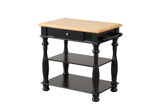 English Elm Black Kitchen Island Solid Wood & MDF with Cutting Board, Drawer, 2 Shelves, Towel Bar for Storage and Prep B2699P238913