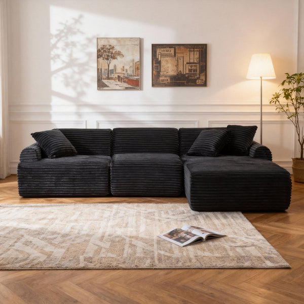 English Elm 105'' Modular Sectional with Woven Upholstery Washable Covers for Living Room W3565S00018