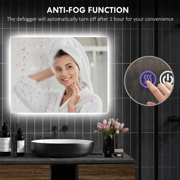 English Elm Homcom Led Backlit Bathroom Mirror, 35"X28" Anti-Fog Dimmable Vanity Mirror With Color Control & Memory W2225P229671