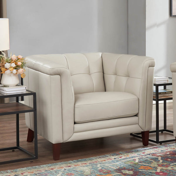 English Elm Arvo Leather Chair with Top-Grain Seating, Pocket Coil Cushions, Feather-Memory Comfort & Durable Frame Beige B2705P328594