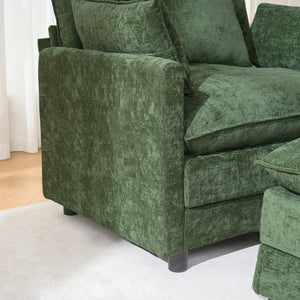 English Elm 39.4" Chenille Club Chair with Ottoman Solid Wood Frame Contemporary Living Room Seat Green W3244P427726