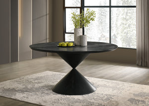 English Elm Honorio Round Veneer Dining Table Ebony Pedestal Base Seats Six in Style B2749S00252