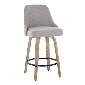 English Elm Fixed-height Swivel Counter Stools with Faux Leather Seats and Chrome Footrest Set of 2 B202S01850