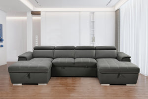 English Elm U U Shaped Sleeper Sofa with Pull-Out Bed and Hidden Chaise Storage, Plush Corduroy Comfort Charcoal grey W1417S00083