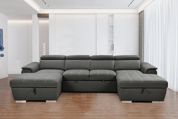 English Elm U U Shaped Sleeper Sofa with Pull-Out Bed and Hidden Chaise Storage, Plush Corduroy Comfort Charcoal grey W1417S00083