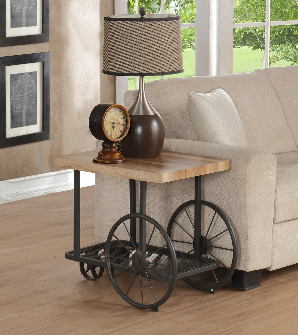 English Elm Oak Antique Grey End Table With Shelf & Casters - Charming Vintage Design For Versatile Living Spaces B062P209082