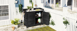 English Elm TOPMAX Rustic Fir Wood Potting Bench 39" with Galvanized Top, 2-Tier Shelves & Side Hooks, Black - Durable Garden Workstation N717P220218B