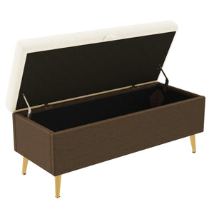 English Elm Modern Boucle Tufted Storage Ottoman Bench with Gold Legs for Bedroom or Entryway Beige N719P305620A