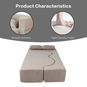 English Elm 2-In-1 Foldable Sofa Bed - Versatile Memory Foam Couch, Comfy Faux Fur Sleeper With 2 Pillows W3422P369303