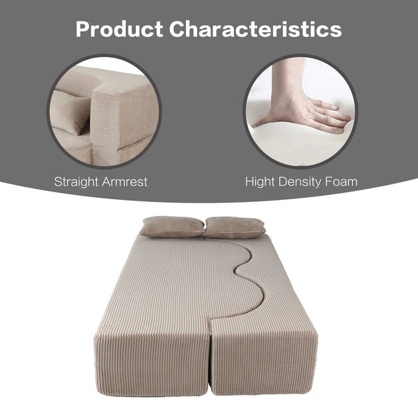 English Elm 2-In-1 Foldable Sofa Bed - Versatile Memory Foam Couch, Comfy Faux Fur Sleeper With 2 Pillows W3422P369303