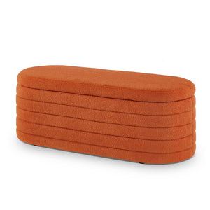 English Elm Modern Boucle Upholstered Oval Bench with Hinged Lid Storage for Bedroom Entryway Orange W2186P193119