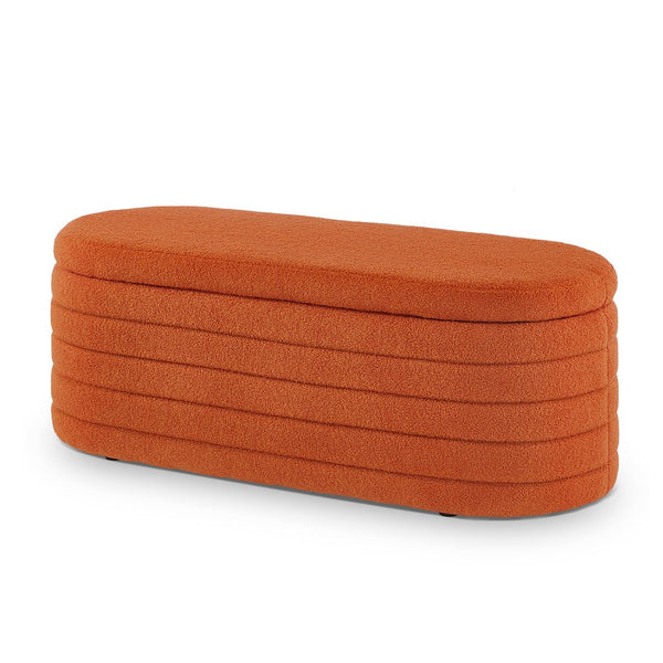 English Elm Modern Boucle Upholstered Oval Bench with Hinged Lid Storage for Bedroom Entryway Orange W2186P193119