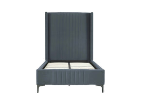 English Elm Promenade Upholstered Velvet Twin Bed with Vertical Stitched Headboard, Solid Slats, No Box Spring Needed Grey B365S00052