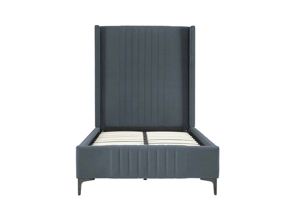 English Elm Promenade Upholstered Velvet Twin Bed with Vertical Stitched Headboard, Solid Slats, No Box Spring Needed Grey B365S00052