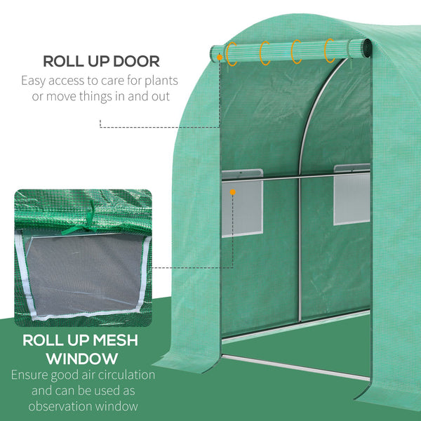 English Elm Outsunny Walk-in Hoop Greenhouse Steel Frame Pe Cover Ventilation for Year-round Growing W2225P217791