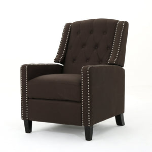 English Elm Classic Club Chair in Dark Grey Fabric with Birch Legs and Push Back Recline 61371.00COF