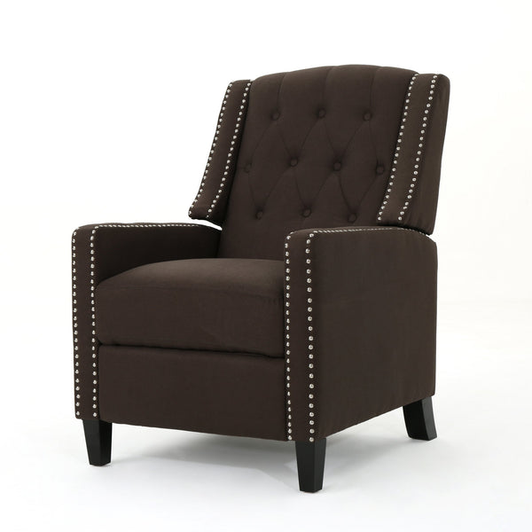 English Elm Classic Club Chair in Dark Grey Fabric with Birch Legs and Push Back Recline 61371.00COF