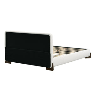 English Elm Elegant Boucle Platform Bed with Wood Legs Textured Upholstery King Bedroom N769K333730B