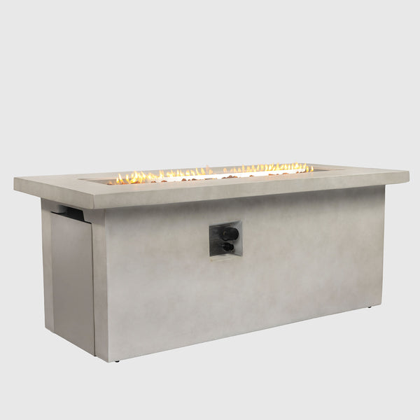 English Elm 60" 70in Concrete Propane Fire Pit Table 60000 BTU with Storage Cabinet, Pulse Ignition, Light Gray W853P202206