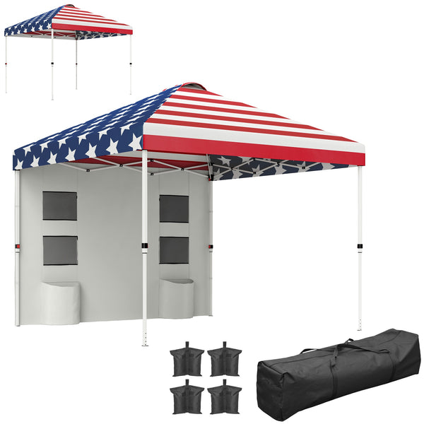 English Elm 10x 10 Ft Patriotic Pop up Canopy Upf 50 Oxford Fabric with Adjustable Legs and Sidewall Blue+Red T3971P380497
