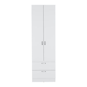 English Elm Vico 76" High Armoire Wardrobe Closet with Hanging Rod, 2 Drawers & Shelves White, Space-Saving Organizer B200P188838