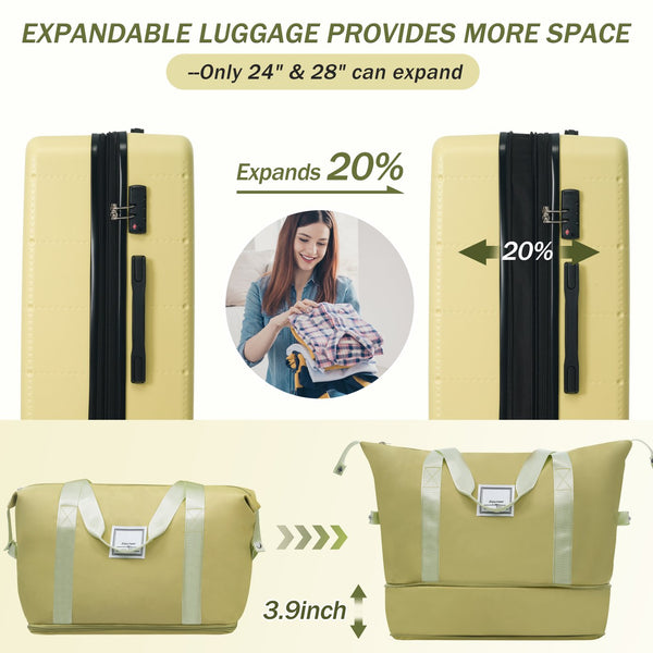 English Elm Luggage 5 Piece Hardside Abs Set with Front Access Carry on and Tsa Spinner Wheels Yellow N732P391557Y
