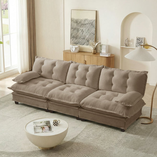 English Elm 107" Modular Cloud Sectional Sofa Deep Seat Chenille Upholstered Living Room Couch Light Coffee W714S01702