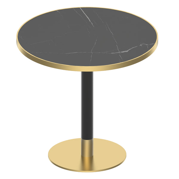 English Elm Round Tulip Bistro Table Faux Marble Top Gold Pedestal Base for Small Dining Spaces W3316P421502