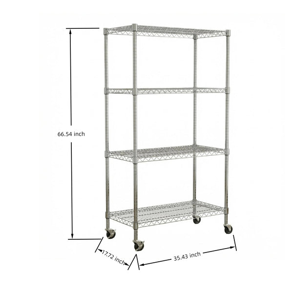 English Elm 4-tier Iron Wire Shelving Unit with Casters Adjustable Rack for Pantry and Garage W3895P460408