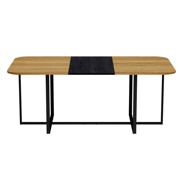English Elm Sn-rgt200-8-wdbk Two-tone Wood Grain Rectangular Dining Table with Geometric Metal Base W3875P372902