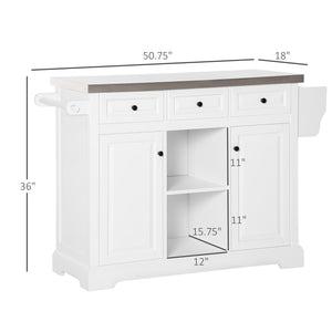 English Elm HOMCOM Stainless Steel Top Rolling Kitchen Island Cart with Drawers, Spice Rack, Cabinets, White W2225P200673