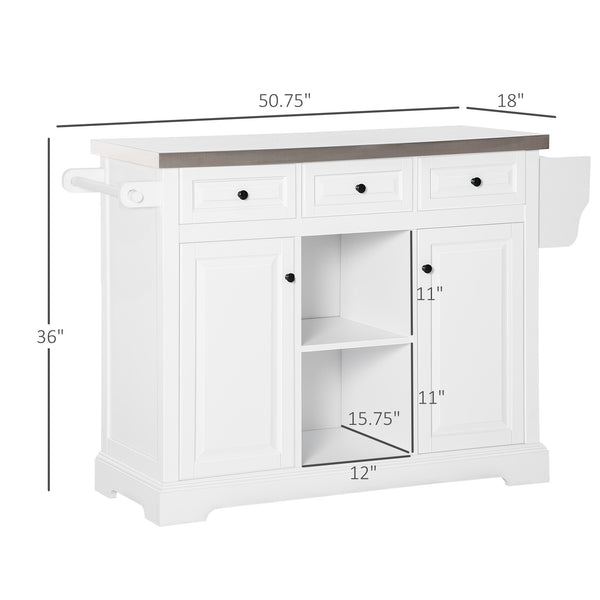 English Elm HOMCOM Stainless Steel Top Rolling Kitchen Island Cart with Drawers, Spice Rack, Cabinets, White W2225P200673