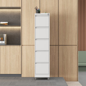 English Elm 5 Drawer Vertical File Cabinet on Wheels with Lock, Heavy-Duty Steel, Anti-Tilt Mobile Storage for A4/Letter/Legal Files White T2398P310088