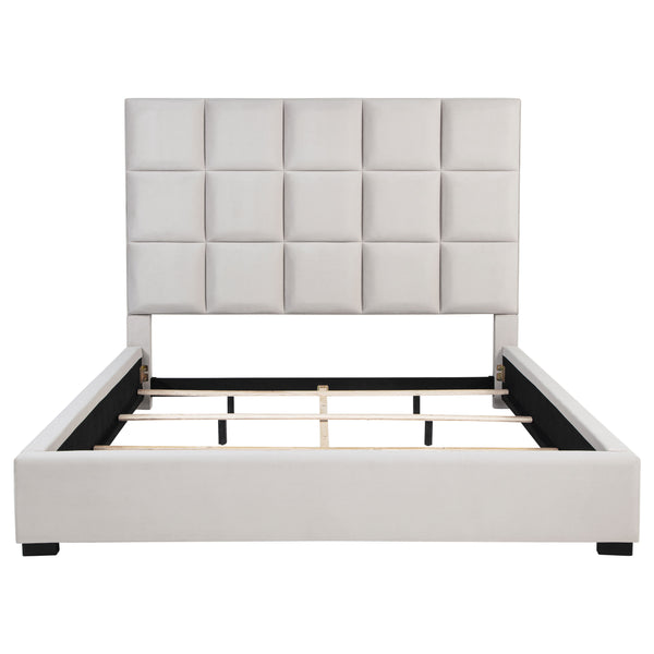 English Elm Frances Beige Tufted Upholstered Eastern King Bed - Luxe Velvet, Modern Design, Sturdy Frame, Comfort B062S01097