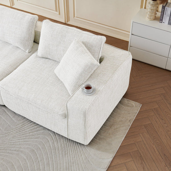 English Elm Cloud Couch Modular 4 Seater Sofa with Washable Linen and Pocket Spring Cushions White W1765S00140